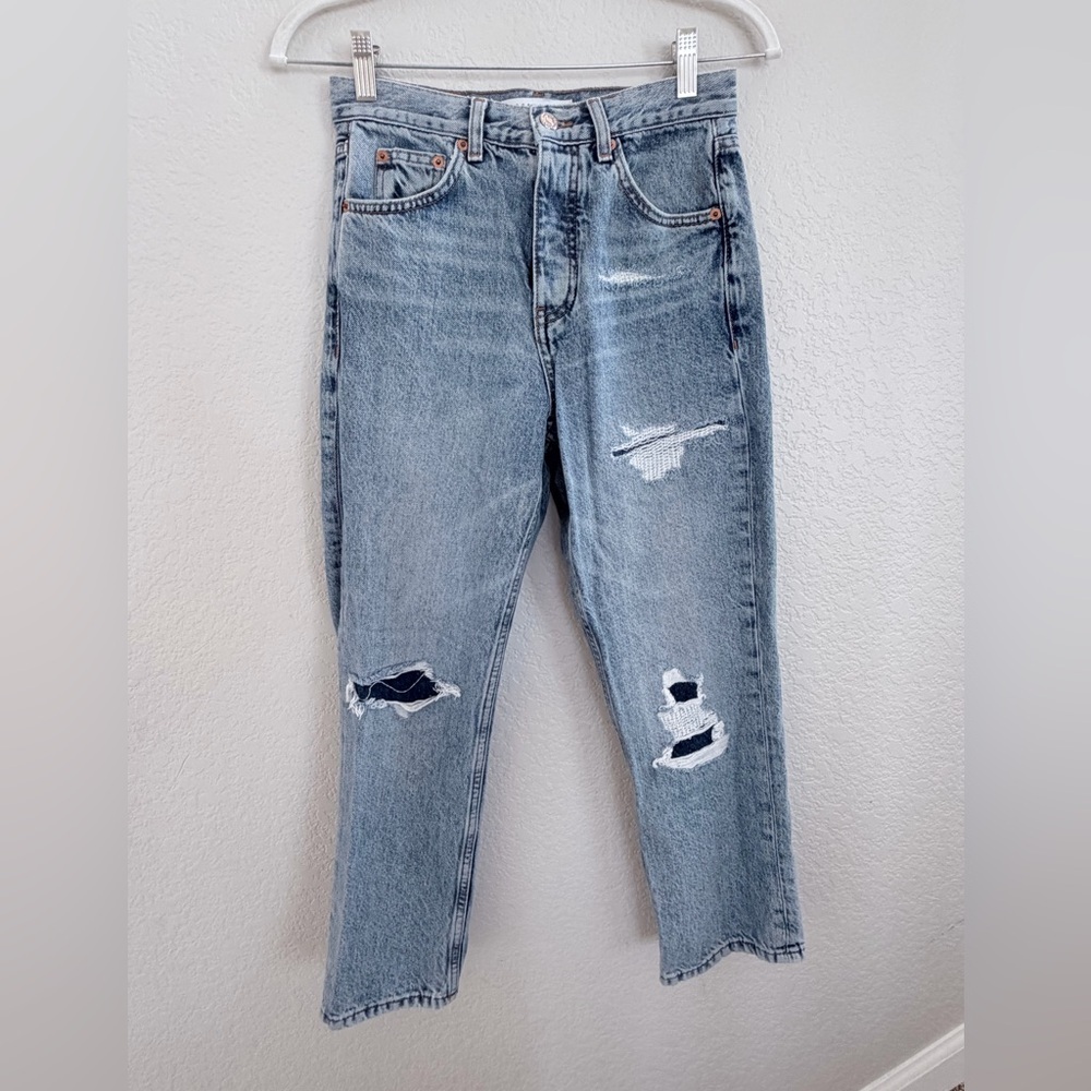 TOPSHOP high-rise distressed straight leg jeans